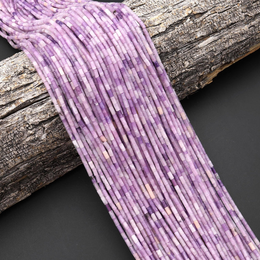 Natural Lilac Purple Lepidolite 4x2mm Small Thin Smooth Spacer Tube Beads 15.5" Strand