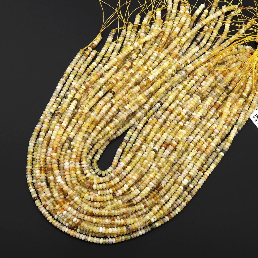Faceted Natural African Golden Yellow Opal Smooth 4mm Rondelle Beads 15.5" Strand