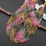 Faceted Natural Pink Green Blue Paraiba Brown Tourmaline 2mm Round Beads Ombre Gemstone 15.5" Strand