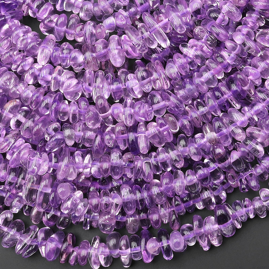 Translucent Natural Amethyst Beads Freeform Smooth Pebble Nugget Center Drilled 15.5" Strand