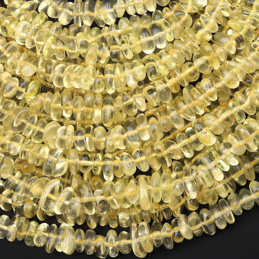 Natural Lemon Quartz Beads Freeform Rondelle Nugget Center Drilled Gemstone 15.5" Strand