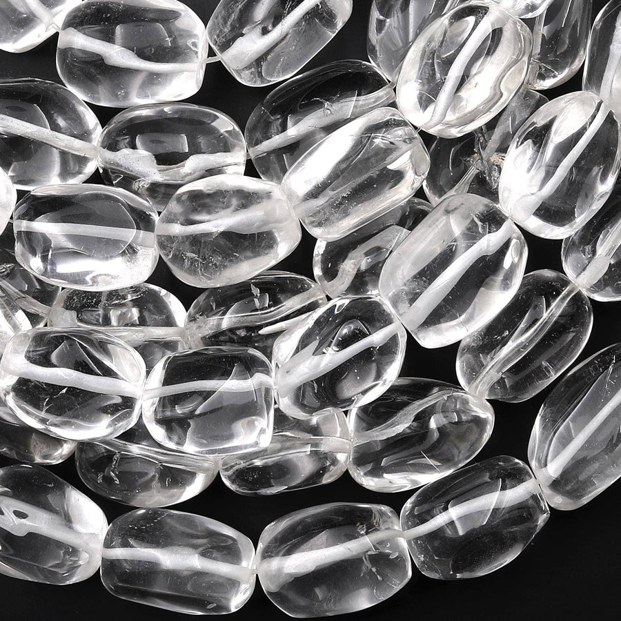Natural Rock Quartz Beads Freeform Barrel Oval Nuggets Clear Healing Crystals 15.5" Strand