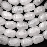 Icy Natural White Rock Quartz Beads Smooth Rectangle Nuggets Clear Healing Crystals 15.5" Strand