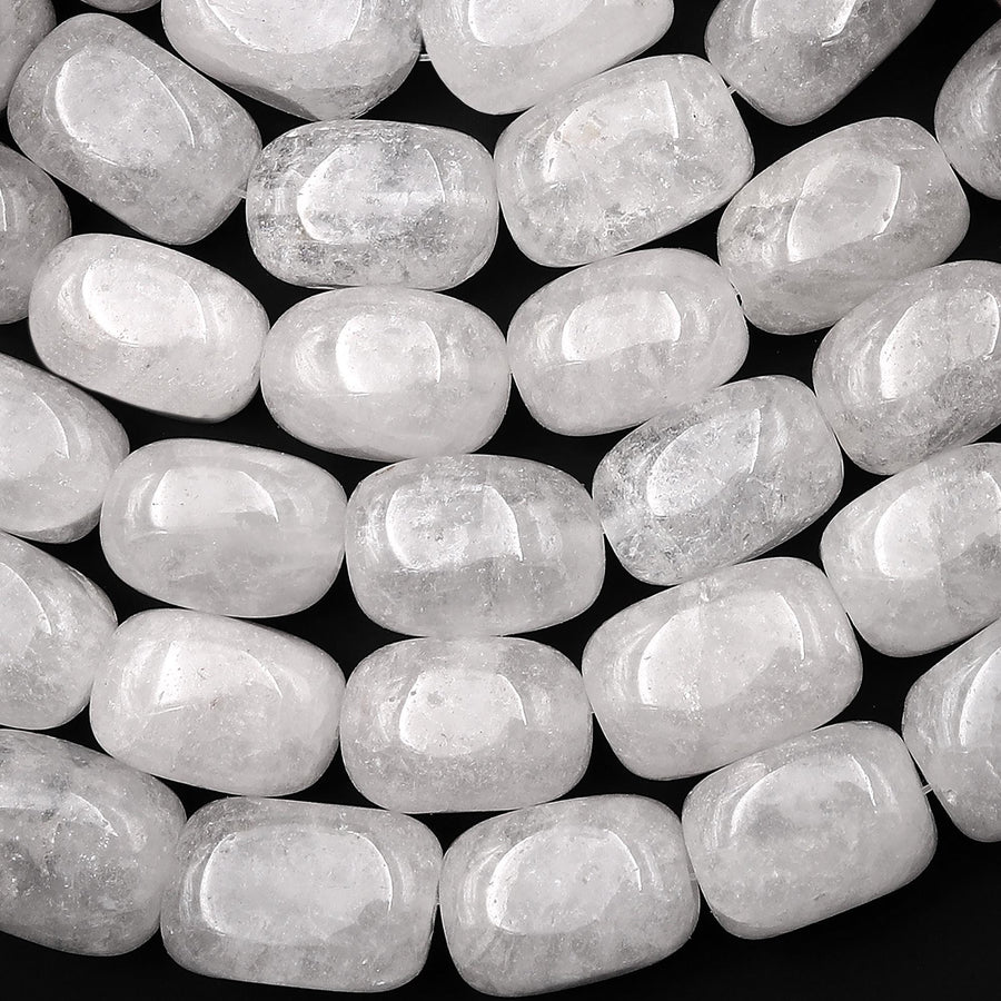 Icy Natural White Rock Quartz Beads Smooth Rectangle Nuggets Clear Healing Crystals 15.5" Strand