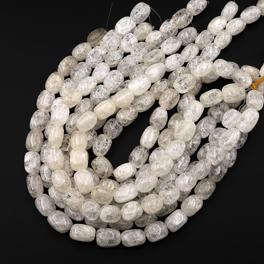 Chunky Natural Cracked Rock Crystal Quartz Nugget Beads 15.5" Strand