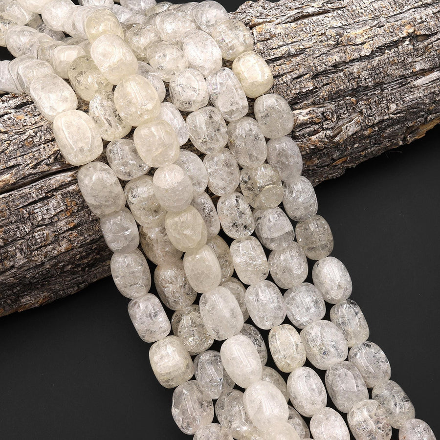Chunky Natural Cracked Rock Crystal Quartz Nugget Beads 15.5" Strand