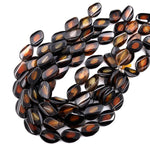Tibetan Agate Black Brown Wavy Oval Eye Design Beads 14" Strand