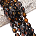 Tibetan Agate Black Brown Wavy Oval Eye Design Beads 14" Strand
