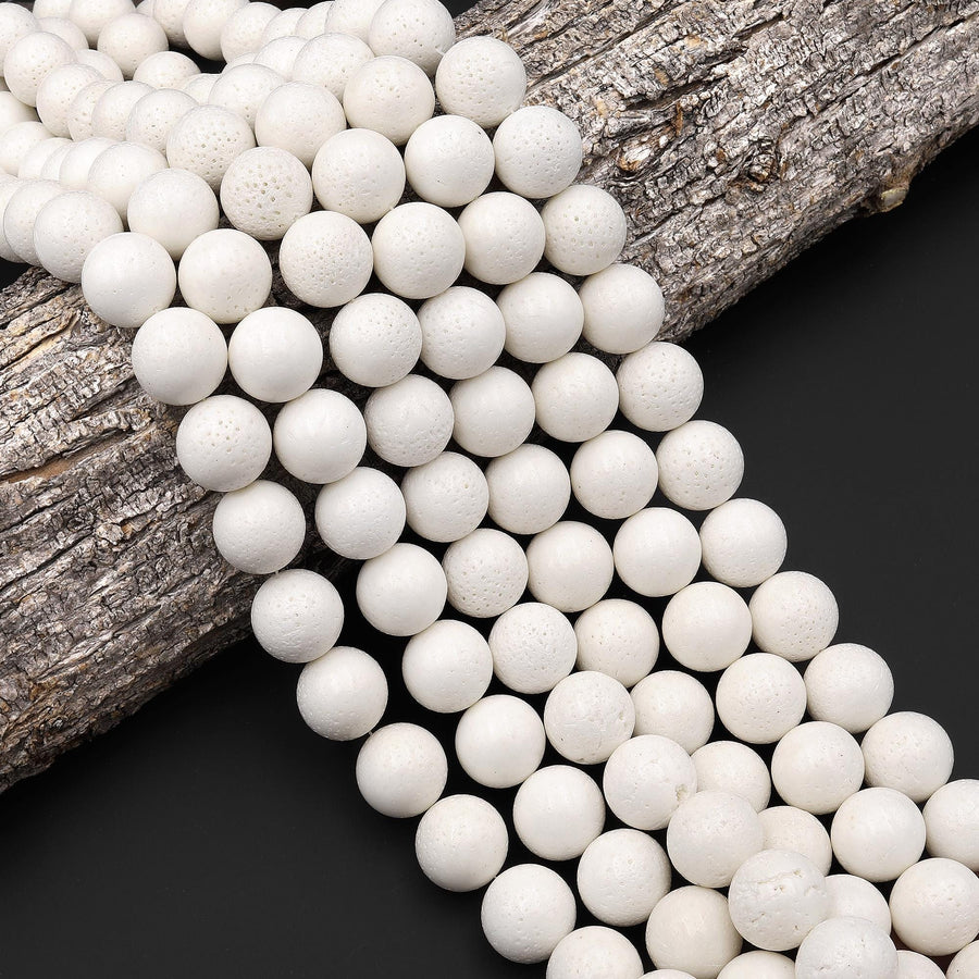 Large Natural White Sponge Coral Beads 16mm 17mm 18mm Smooth Round Gemstone 15.5" Strand