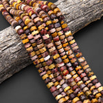 Natural Australian Mookaite Smooth Thick Rondelle Wheel Beads Sunset Colors 15.5" Strand