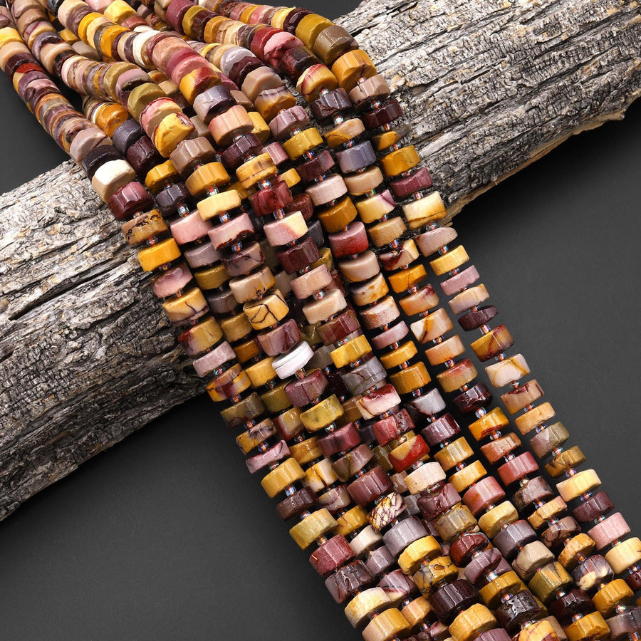 Natural Australian Mookaite Smooth Thick Rondelle Wheel Beads Sunset Colors 15.5" Strand