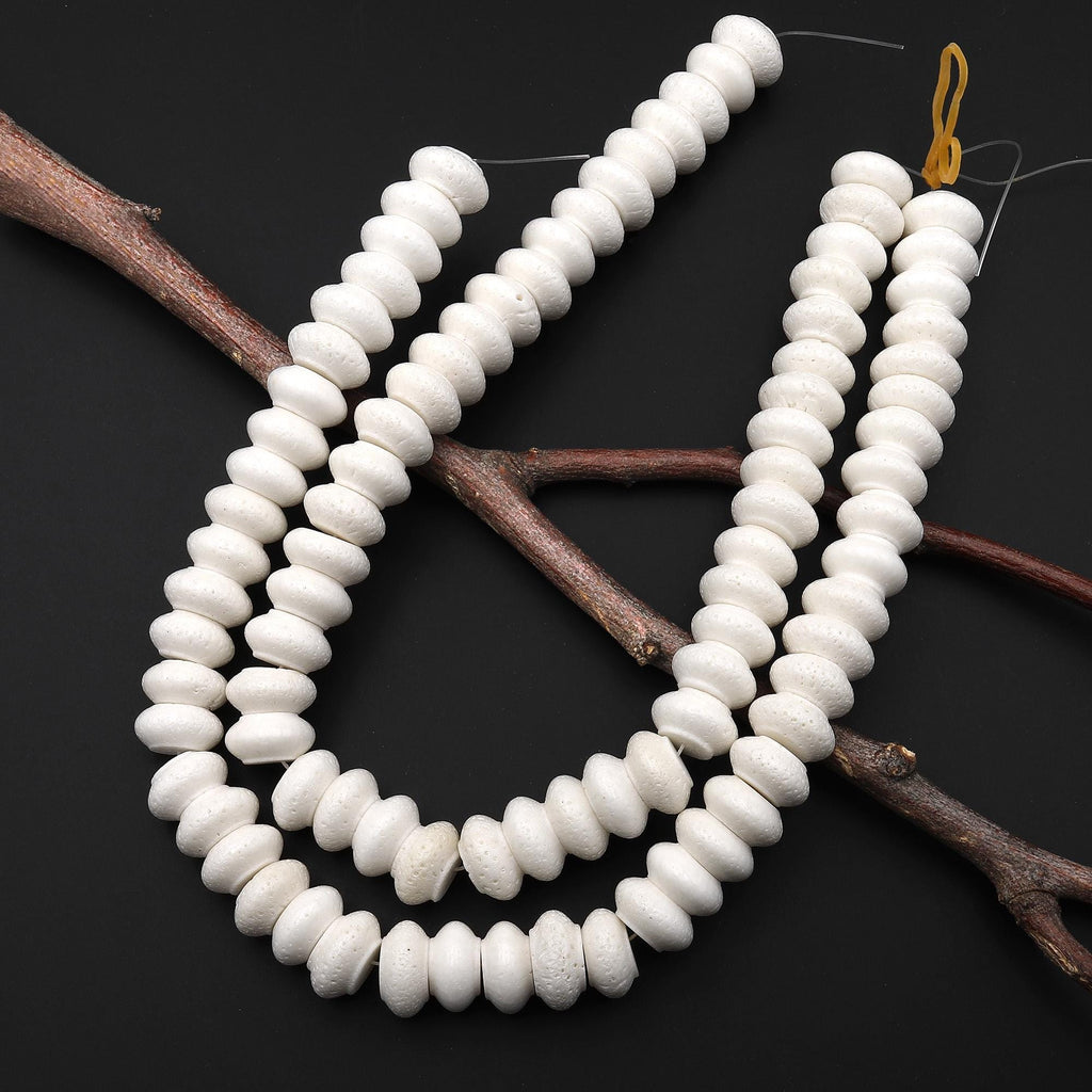 Natural White Sponge Coral Beads Large Rondelle 14mm and 16mm 15.5" Strand