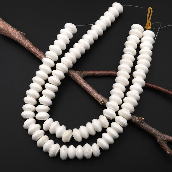 Natural White Sponge Coral Beads Large Rondelle 14mm and 16mm 15.5" Strand