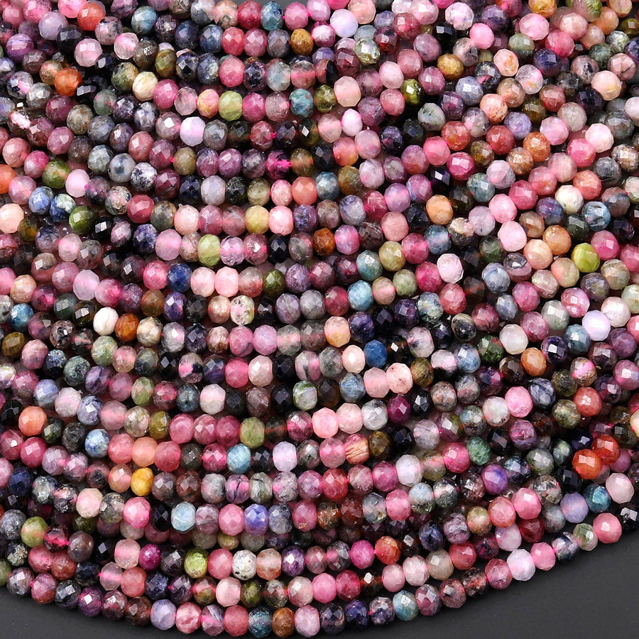 Faceted Natural Multicolor Tourmaline Gemstone Rondelle Beads 4mm Gemstone 15.5" Strand