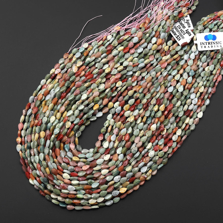 Faceted Natural Alashan Agate Leaf Teardrop Gemstone Beads 4x6mm 15.5" Strand