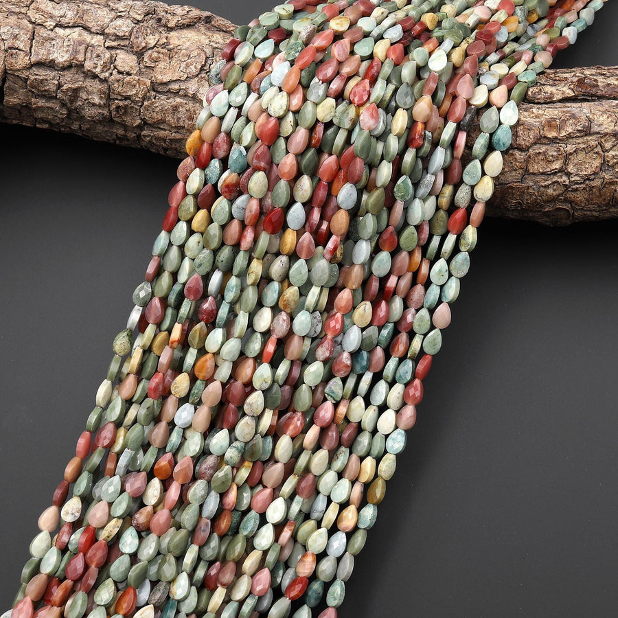 Faceted Natural Alashan Agate Leaf Teardrop Gemstone Beads 4x6mm 15.5" Strand