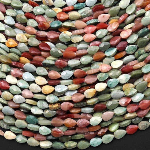 Faceted Natural Alashan Agate Leaf Teardrop Gemstone Beads 4x6mm 15.5" Strand