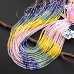 Multicolor Natural Gemstone 4mm Smooth Rondelle Beads Pink Rose Quartz Yellow Jade Green Blue Aventurine Ombre 15.5" Strand