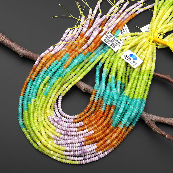 Multicolor 4mm Smooth Rondelle Beads Lavender Lepidolite Orange Aventurine Aqua Blue Citrus Chartreuse Green Yellow Jade 15.5" Strand