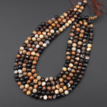 Faceted Black Brown Tibetan Fire Agate 8mm Round Beads Aka Dragon Skin Agate 14.5" Strand
