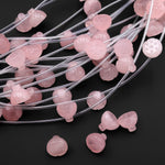 Natural Pink Rose Quartz Hand Carved Lotus Gemstone Beads Strand