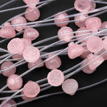 Natural Pink Rose Quartz Hand Carved Lotus Gemstone Beads Strand