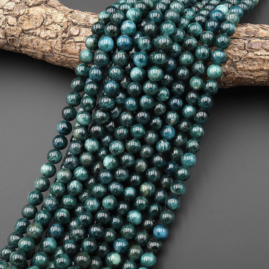 Rare AAA Natural Teal Green Apatite 8mm 10mm Smooth Round Beads 15.5" Strand