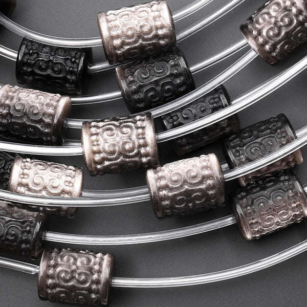 AAA Natural Silver Obsidian Hand Carved Tube Gemstone Crystal Longevity Beads