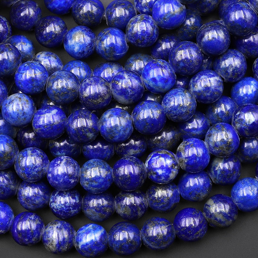 Large Hole Beads 3mm Drill AAA Natural Blue Lapis 10mm Round Beads 8" Strand