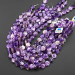 AAA Faceted Natural Chevron Amethyst Geometric Hexagon Coin 13mm Gemstone 15.5" Strand