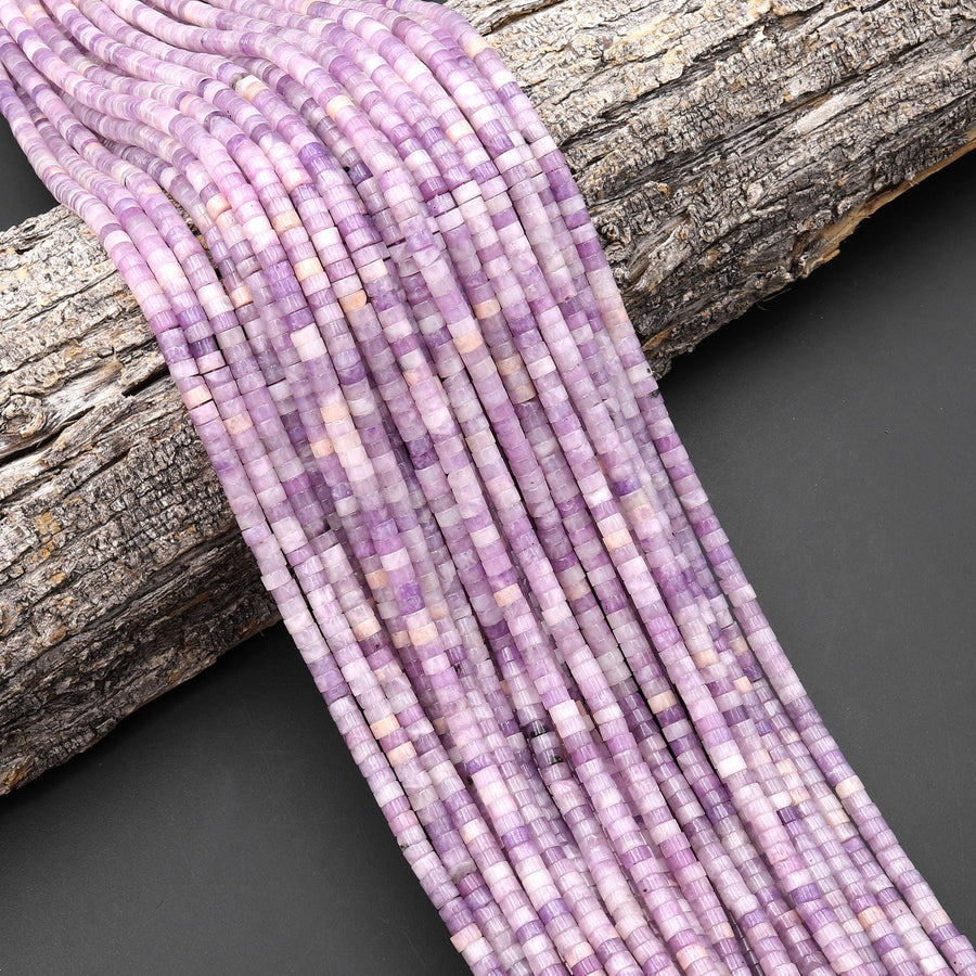 Natural Soft Lilac Purple Lepidolite 4mm Heishi Rondelle Beads 15.5" Strand