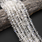 AAA Natural Blue Rainbow Moonstone Beads Center Drilled Freeform Thin Rondelle Disc 15.5" Strand