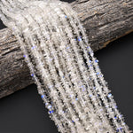 AAA Translucent Natural Blue Rainbow Moonstone Beads Freeform 8mm Rondelle Center Drilled 15.5" Strand