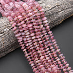 Natural Madagascar Mauve Pink Rose Quartz Freeform Pebble Rondelle Beads Center Drilled Gemstone 15.5" Strand