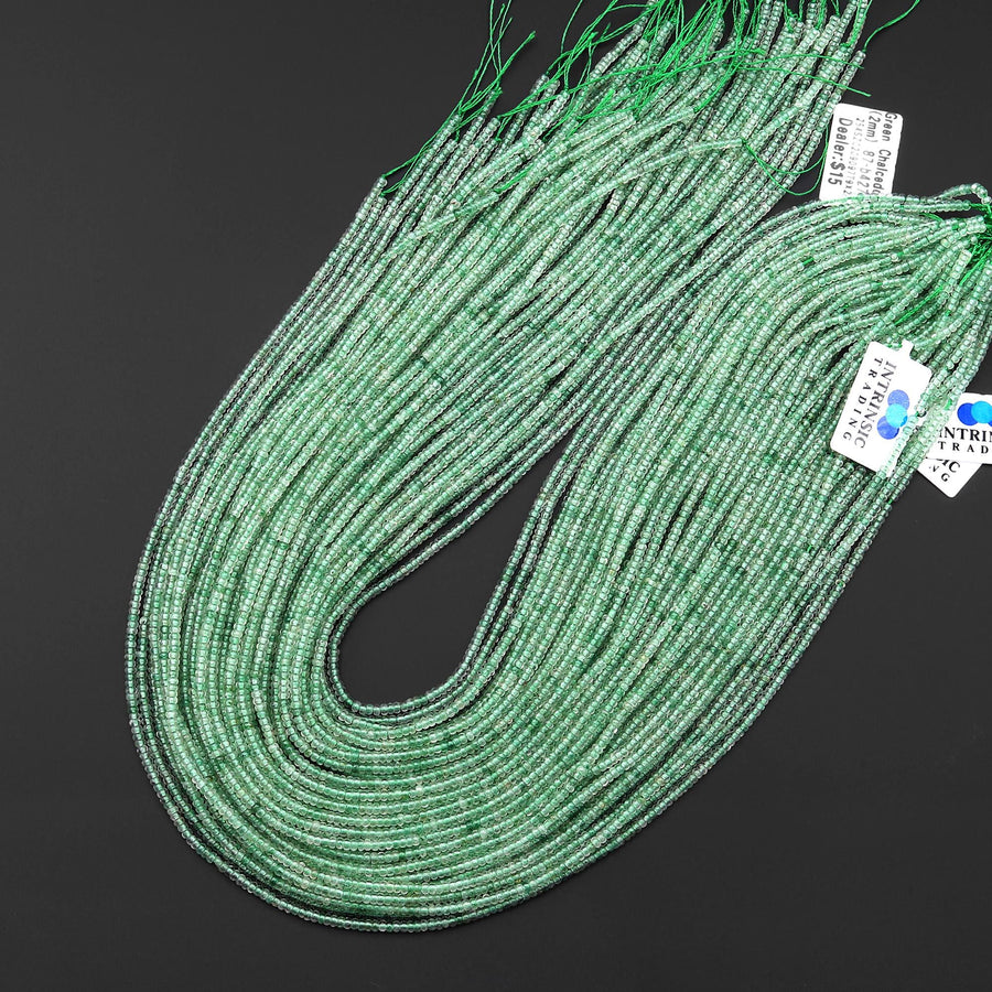 Rare AAA Tiny Small African Green Chalcedony 2mm Smooth Rondelle Beads Gemstone 15.5" Strand