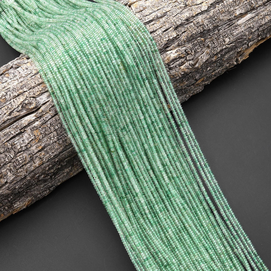 Rare AAA Tiny Small African Green Chalcedony 2mm Smooth Rondelle Beads Gemstone 15.5" Strand