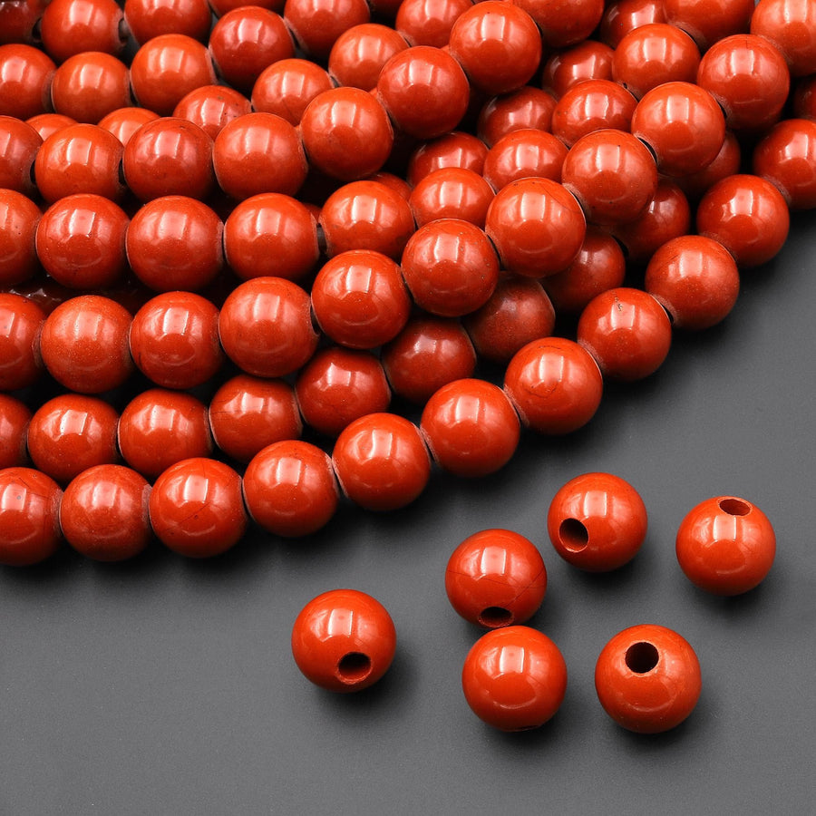 Large Hole Beads 3mm Drill AAA Natural Red Jasper 10mm Round Beads 8" Strand