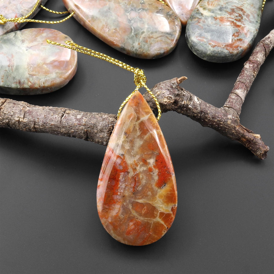Real Genuine Natural Dinosaur Coprolite Dung Teardrop Pendant Side Drilled Gemstone from Utah A9