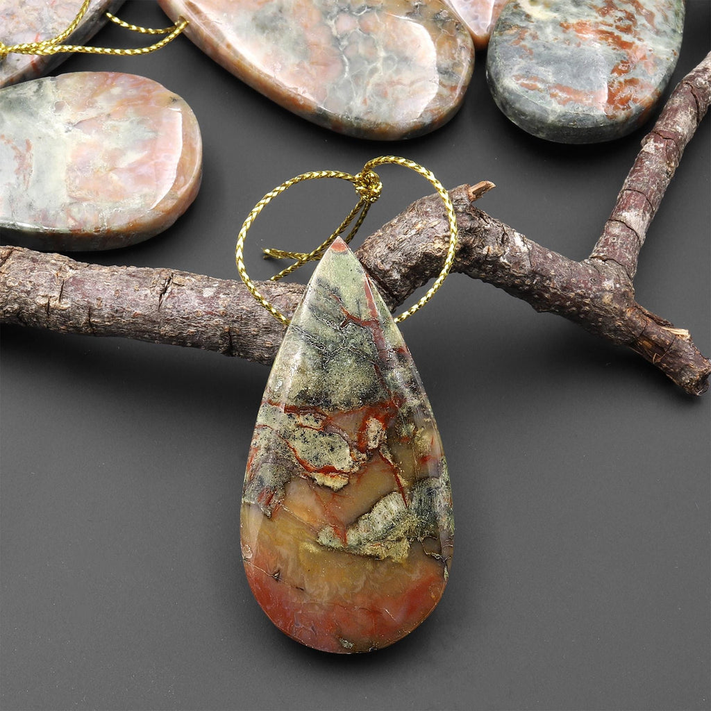 Real Genuine Natural Dinosaur Coprolite Dung Teardrop Pendant Side Drilled Gemstone from Utah A11