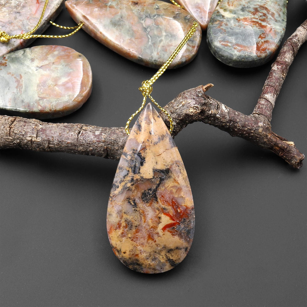 Real Genuine Natural Dinosaur Coprolite Dung Teardrop Pendant Side Drilled Gemstone from Utah A12