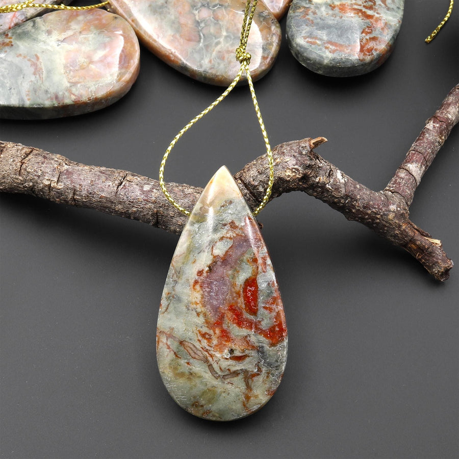 Real Genuine Natural Dinosaur Coprolite Dung Teardrop Pendant Side Drilled Gemstone from Utah A13