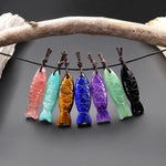 Set of 7 Gemstone Fish Pendants Hand Carved Blue Lapis Green Amazonite Purple Amethyst Tiger's Eye Strawberry Quartz Black Onyx