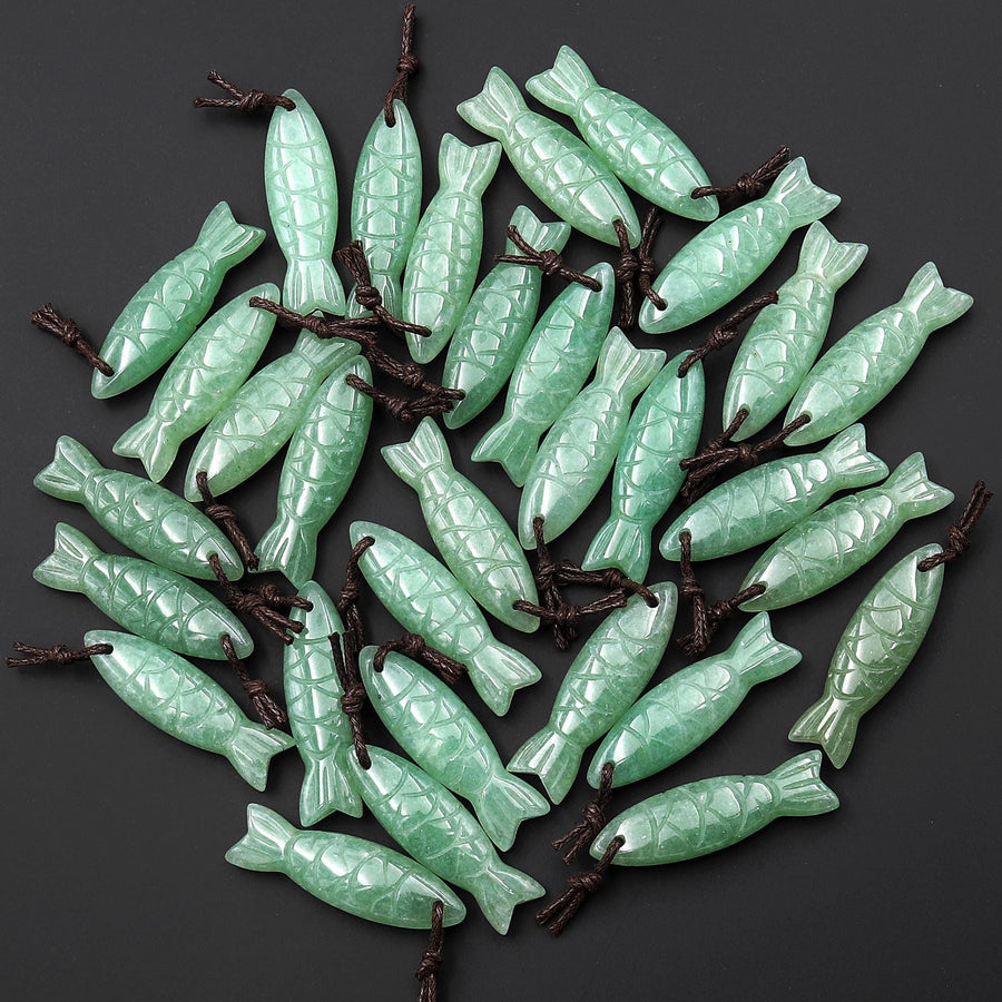 Hand Carved Natural Gemstone Fish Pendant Blue Lapis Green Amazonite Purple Amethyst Tiger's Eye Strawberry Quartz Black Onyx