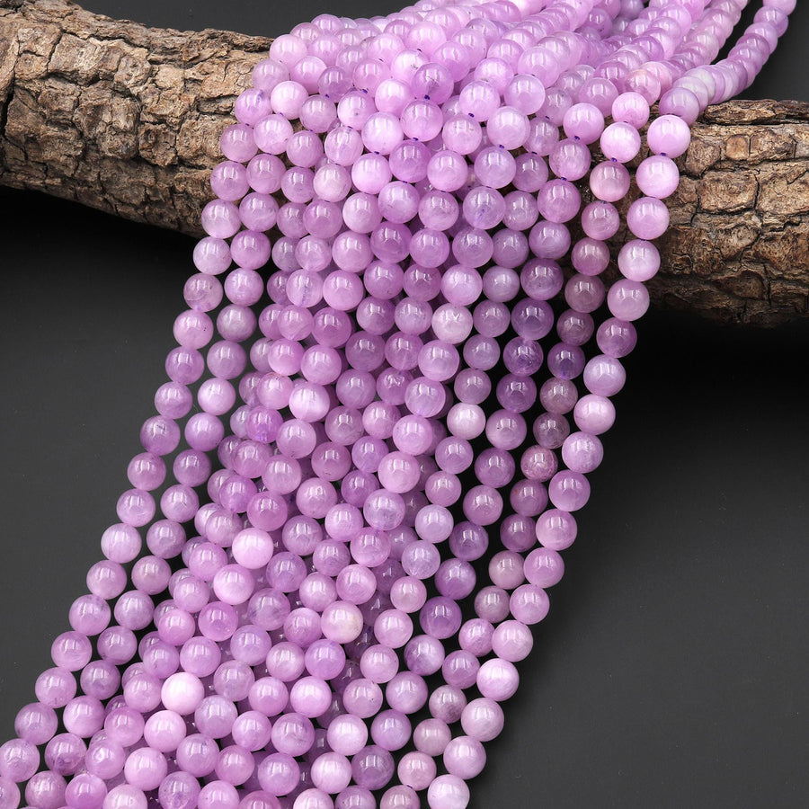 AAA Natural Kunzite 4mm 6mm 8mm 10mm 12mm Smooth Round Beads Gemstone 15.5" Strand