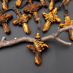 AAA Hand Carved Natural Golden Tiger's Eye Rose Cross Pendant Top Side Drilled Gemstone