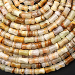 AAA Natural Green Brown Calcite Carved Bamboo Stem Tube Beads Aka Afghanistan Jade 15.5" Strand