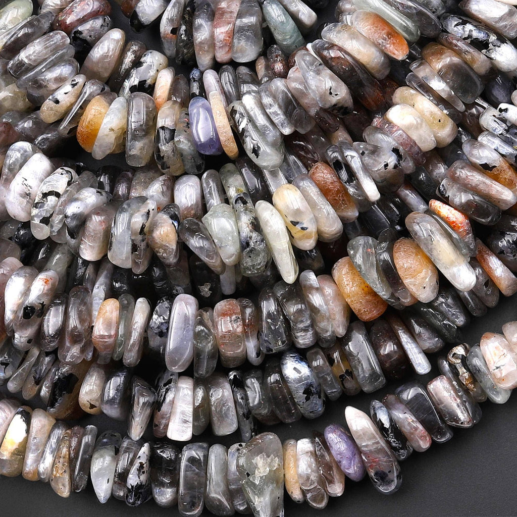 Rare Natural Sunstone Moonstone With Silvery Flashes Freeform Center Drilled Rondelle Disc Beads Gemstone 15.5" Strand