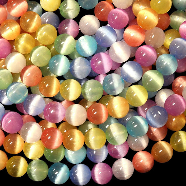 AAA Rainbow Selenite 6mm 8mm 10mm Round Beads High Quality Real Genuine Cat's Eye Selenite Gemstone 15.5" Strand