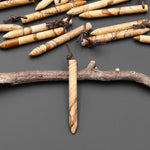 Natural Picture Jasper Thin Long Spike Top Side Drilled Pendant - Earth Tone Wands of Grounding Energy