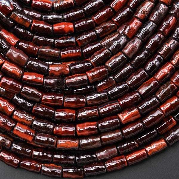 AAA Natural Red Tiger's Eye Beads Smooth Rippled Tube 15.5" Strand
